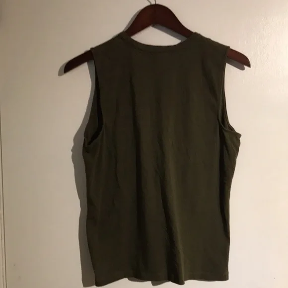 American Living Women's Olive Ruffle Neck Sleeveless Cotton Blouse Top Size L - Picture 13 of 16